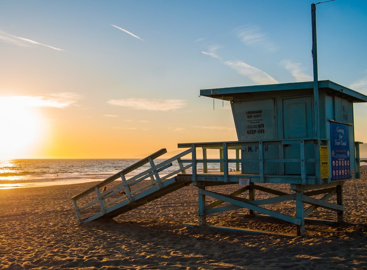 teal wooden lifeguard house